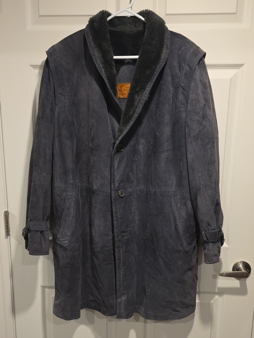 Women Dark Gray Suede Coat with Faux Fur Inside.